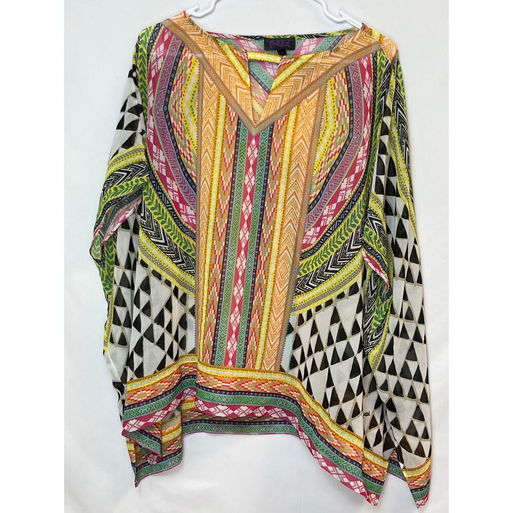 Hale Bob Women's S Multicolor Sheer Pullover Blouse Boho Hippy Chic Top Resort